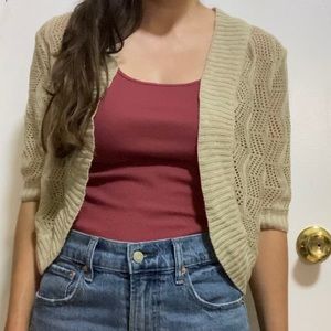 Tan Crochet Knit Half Sleeve Cover Up Cardigan